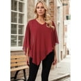 thumbnail image 2 of DARING DIVA Women's Flowy Asymmetrical V Neck Chiffon Blouse XL Wine Red, 2 of 8