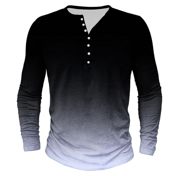 Mens Big and Tall Henley Shirts, Long Sleeve Shirts for Men Fall Casual Loose Fit Ombre Tie Dye Button Up Basic T-Shirts S-5XL