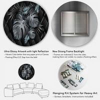 Designart 'Gold and Black Tropical Leaves I' Modern Circle Metal Wall Art 36x36 - Disc of 36