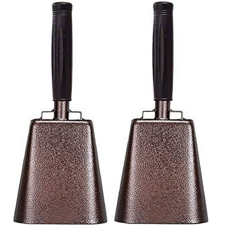 2 pack 7 in. steel cowbell/Noise makers with handles. Cheering Bell for sporting, football games, events. Large solid school hand bells. Cowbells. Percussion Musical Instrument. (COPPER)