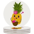 thumbnail image 2 of GZHJMY 2Pcs Round Cute Pineapple Fruit with Coconut Cocktail Ceramic Coasters with Cork-Backed for Coffee Drink, Cup Mat Absorbent Stone Coasters, 2 of 6