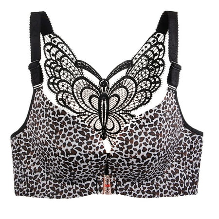 

Women s Wireless Push Up Bra Front-Closure Sexy Leopard Printed Lace Comfort Lightly Lined Bra Full-Coverage Soft Support Underwear
