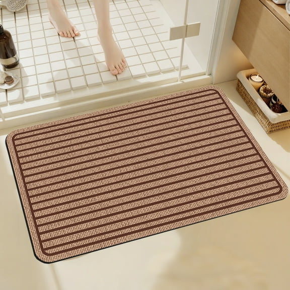 Byujiro Striped Bath Mat Quick Dry Absorbent Bathroom Floor Mat Non Slip Stain Resistant Indoor Doormat Water Absorbing Rug for Bathroom, Entryway, Kitchen, 16"x24"