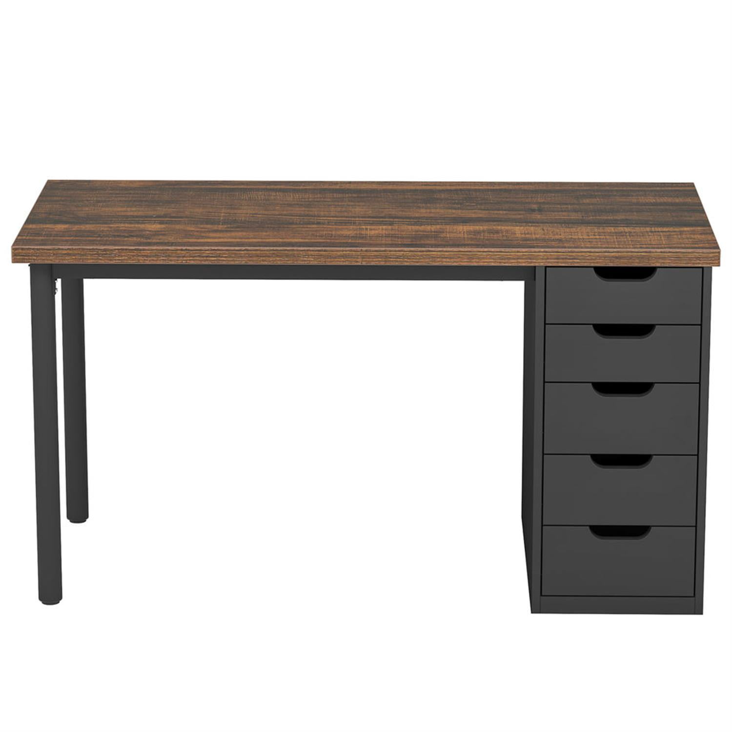 Demi Bonn 47" Computer Desk with 5 Drawer, Modern Study Writing Gaming Table for Home Office, Black