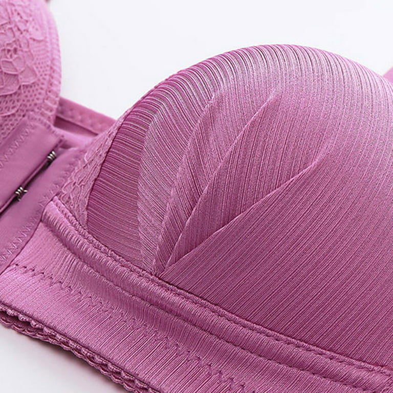 CLZOUD Wide Band Bras for Women Purple Cotton Women Lace Front Buckle  Underwear without Rims Vest Lace Plus Size Bra 42 