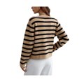 thumbnail image 3 of Seyurigaoka Women's Knitted Cardigan Shacket Single-breasted Long Sleeve Sweaters Fashion Stripe Round Neck Slim Fit Button Knitwear, 3 of 4