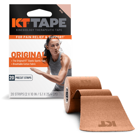 KT Tape Original Cotton Kinesiology Tape, Beige, 20 Precut Strips