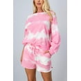 thumbnail image 2 of URBAN DAIZY Women's Tie Dye Print 2 Piece Set Long Sleeve Tops and Elastic Waist Shorts Casual Lounge Pajama Outfit Pink 3XL, 2 of 4