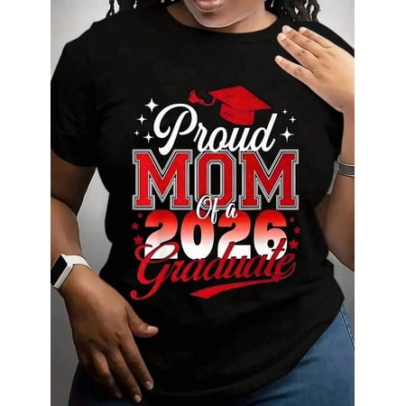Proud Mom Class of 2026 Graduate T-Shirt Retro Graduation Celebration Senior Year Tee for Mothers