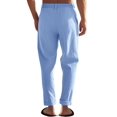 thumbnail image 6 of Men's Simple Casual Elastic Waist Drawstring Straight Leg Linen Pants Light Blue XXL, 6 of 10