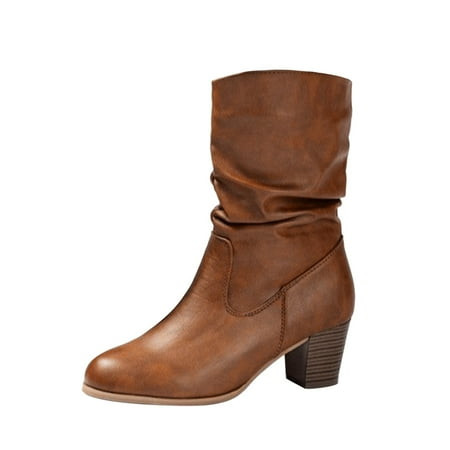 

ZHAGHMIN Fashion Knee High Boots For Women Ladies Fashion Vintage Solid Color Leather Side Zipper Thick High Heel Fashion Medium Boots Ladies Rain Boots Size 8 Mid Calf Boots For Women Wide Calf No