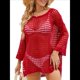 thumbnail image 3 of Vestido de Crochet de Gran Tamaño para Mujer, con Cuello y Aberturas, para Verano Rojo un Tamaño, 3 of 10