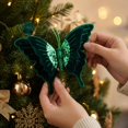 thumbnail image 3 of Green Christmas Velvet Butterfly Hanging Ornament, Double Layer Glitter Accent for Tree Wreath Garland Holiday Decoration, 3 of 4