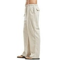 thumbnail image 1 of Pantalones de lino casuales para hombre, pantalones holgados con piernas rectas, cintura elástica, pantalones de verano para playa y yoga, 1 of 5