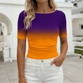 thumbnail image 2 of YUGYXL Gradient Colors T Shirts for Women Casual Crew Neck Short Sleeve Tunic Tops Pleated Slim Fit Fashion Summer Tees Orange Tops XXL, 2 of 7