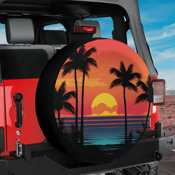 Lotusprinthandmade Beach Retro Summer Spare Tire Cover Without Backup Camera Hole, Beach Tire Cover