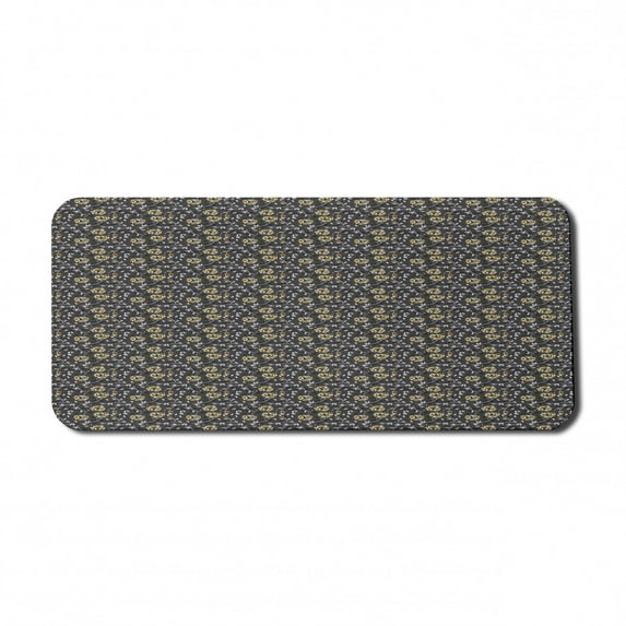 Leaves Computer Mouse Pad, Simplistic Arrangement Greyscale Background Creative Country Style Foliage, Rectangle Non-Slip Rubber Mousepad X-Large, 35" x 15", Grey Yellow Orange, by Ambesonne