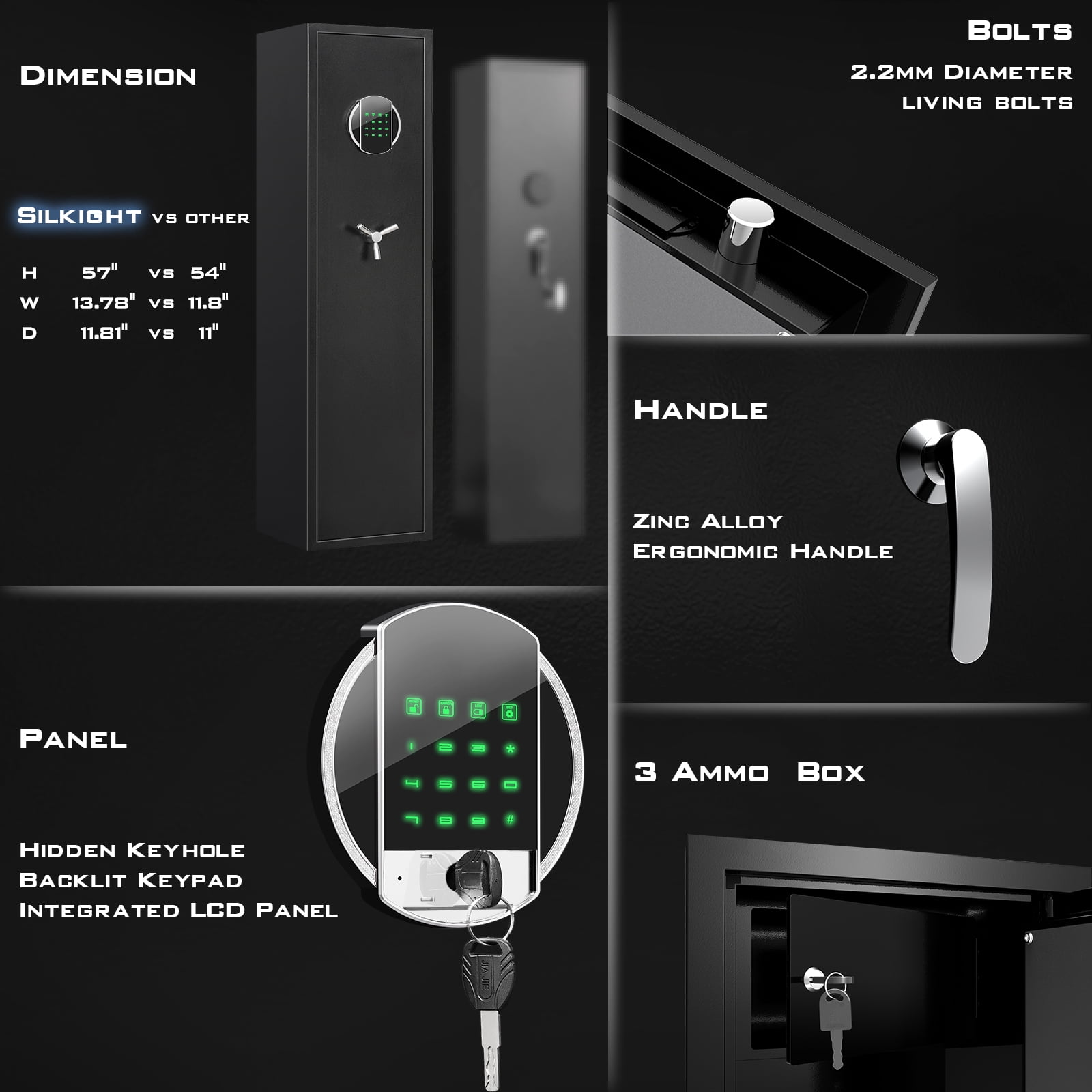 Omethey 57" Digital Keypad Gun Safe, 6-7 Gun Safe for Home Guns and Pistols, Gun Cabinet with Backlit Keypad, Soft Lining & Two Removable Shelf