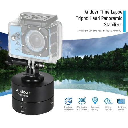 Andoer 60 Minutes 360 Degrees Panning Auto Rotation Time Lapse Tripod Head Panoramic Stabilizer for GoPro Hero6 5 4 3 3+ for Lightweight DSLR ILDC Camera for iPhone Samsung Huawei (Best Time Lapse App For Iphone)