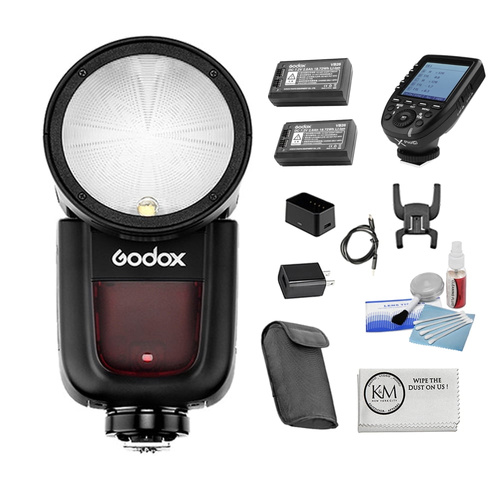 Godox V1 Flash for Canon Bundle with Godox VB26 Battery for V1 Flash Head +  Godox XProC TTL Wireless Flash Trigger for Canon Cameras + 5-Piece Camera &  Lens Cleaning Kit +