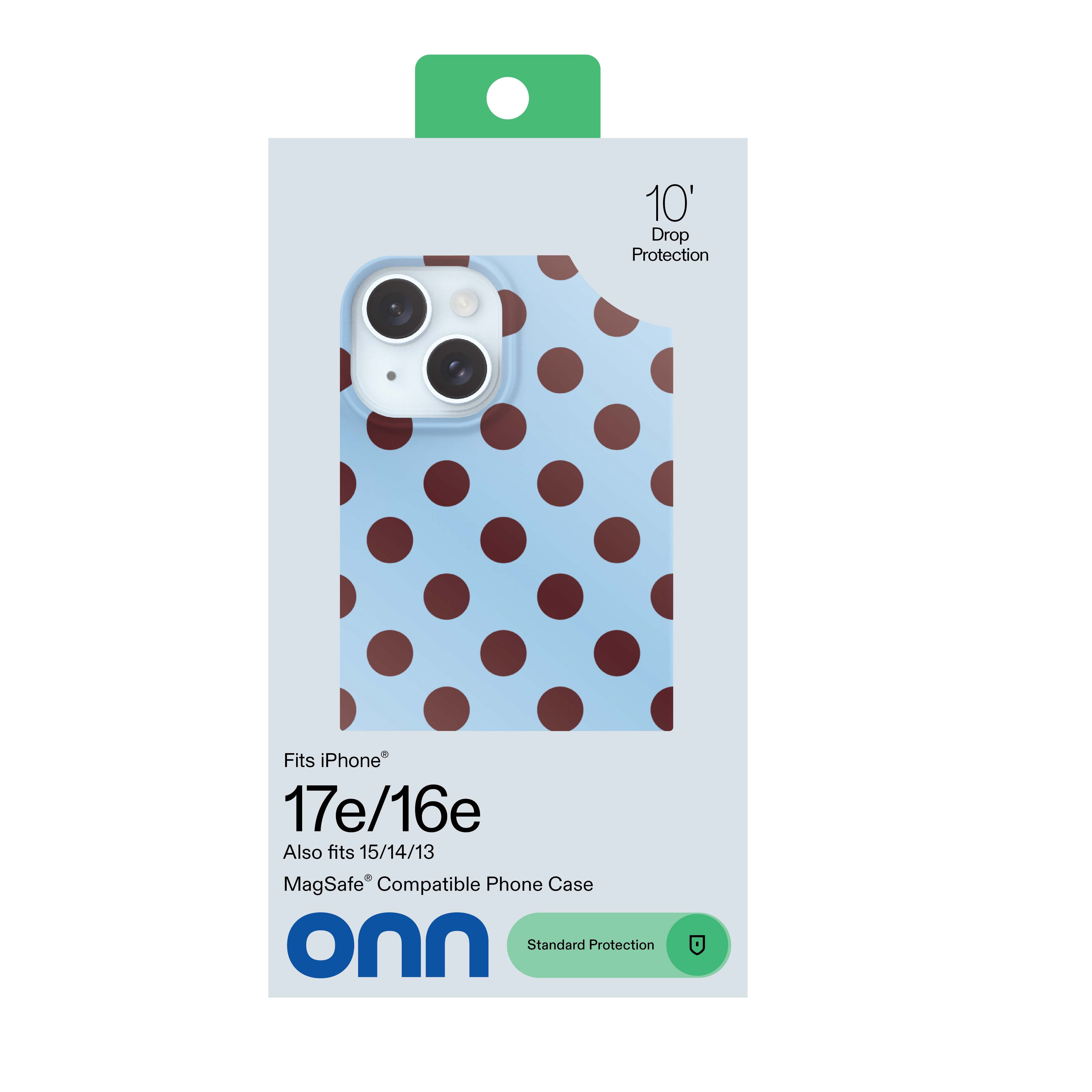 onn Phone Case for iPhone 17e / 16e / 15 / 14 / 13, MagSafe Compatible - Blue and Burgundy Polka Dot