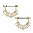 thumbnail image 2 of PAIR of Nipple Rings CZ Set Center Heart Filigree Dangle 316L surgical Steel 14G, 2 of 3