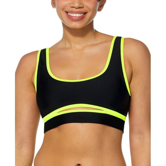 Reebok Women's Contrast-Trim Square-Neck Bikini Top