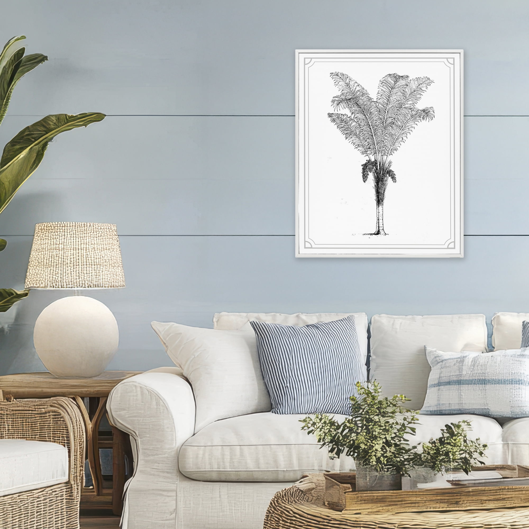 Vintage & Minimal Palm White Framed Giclee Art, design by Lettered and Lined