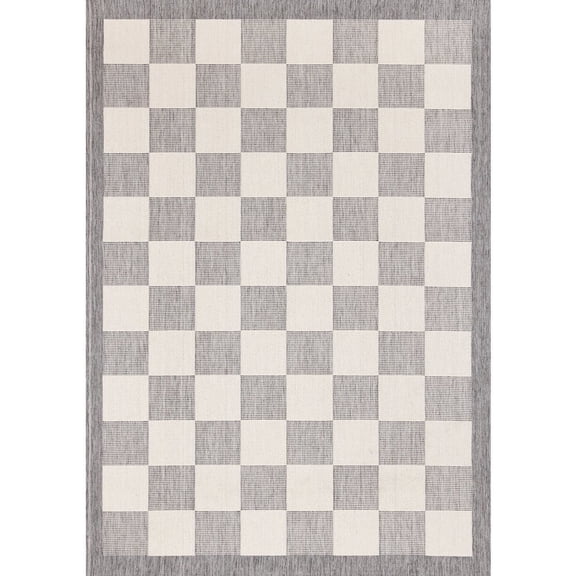 Novelle Home Jewel Grey Cream Border Indoor/Outdoor Area Rug