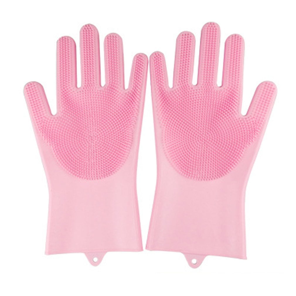 1Pair Magic Silicone Dishwashing Scrubber Rubber Scrub Gloves Kitchen Clean Tool 