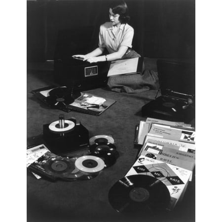 History Matching Record Players Matching The Three Types Of Records Available In 1949 Young Woman Seated On Floor With Record Players And 78 RPM(Revolutions Per Minute) History ()