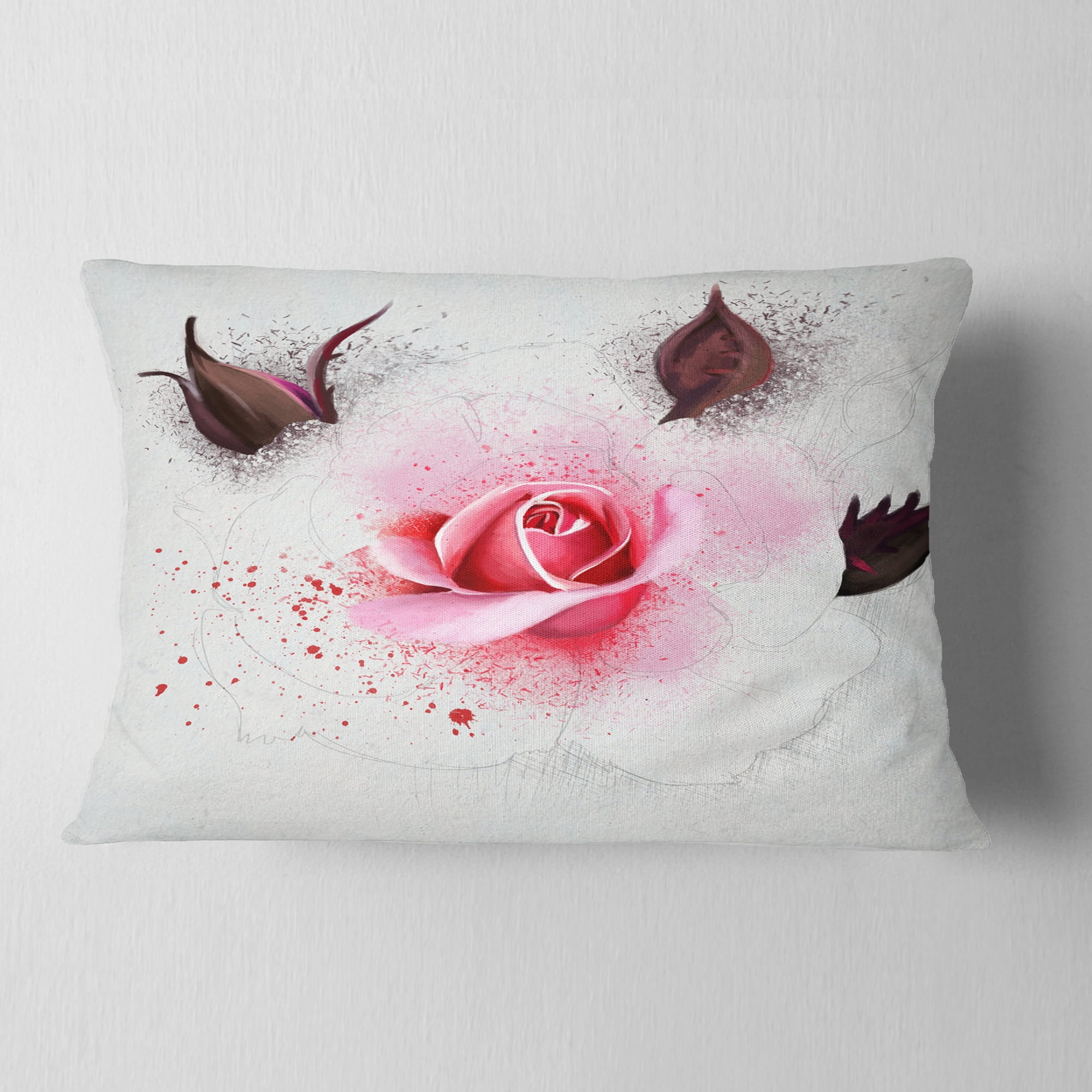 Designart Watercolor Rose with Brown Buds - Floral Throw Pillow - 12x20