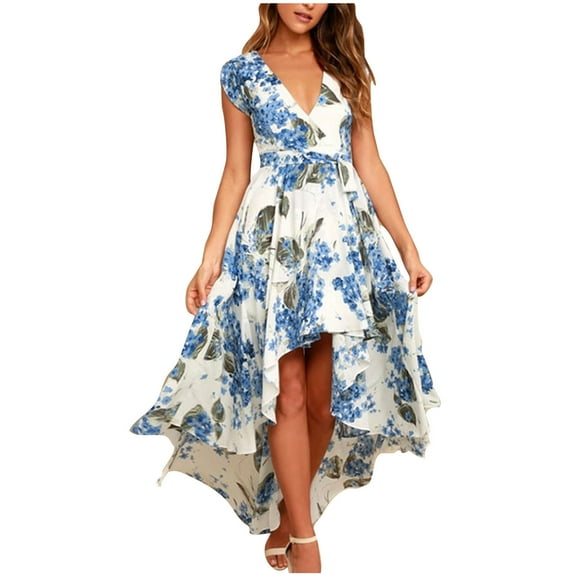 STETMN Womens Summer Maxi Dress Beach Casual Loose Tshirt Floral Short Sleeve Flowy Sundresses
