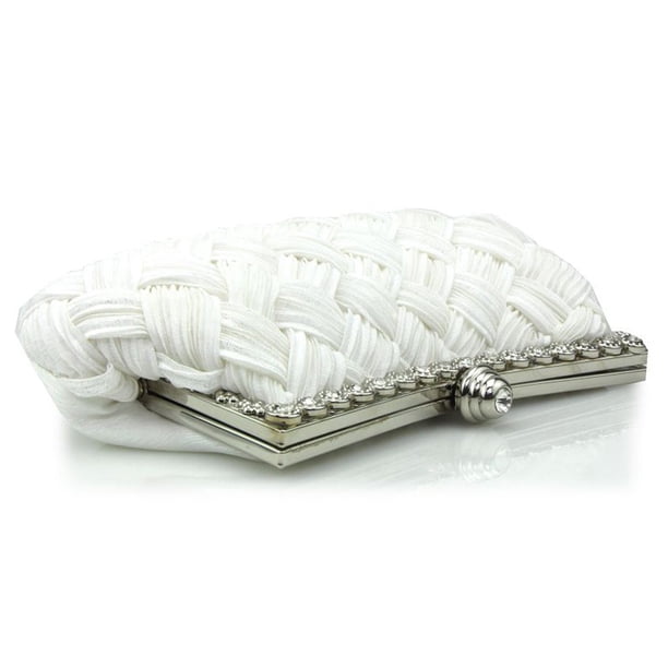 Sonducket Bolso de mano para mujer, portátil, de Color sólido, elegante, con correa desmontable, diamantes de imitación, de moda, trenzado, para noche, Bolsas de mensajero y de hombro Blanco Sonducket AP012771-01