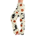 thumbnail image 2 of Womens Halloween Pajama Pants Ghost Castle Wide Leg Spooky Sleep Pants Skull Pumpkin Drawstring Horror Pajama Pants, 2XL, 2 of 5