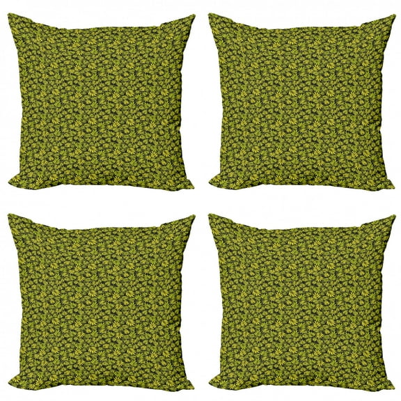 Ambesonne Leaves Throw Pillow Cover 4 Pack, Hawaiian Tropical Greenery, 20", Yellow Green and Black