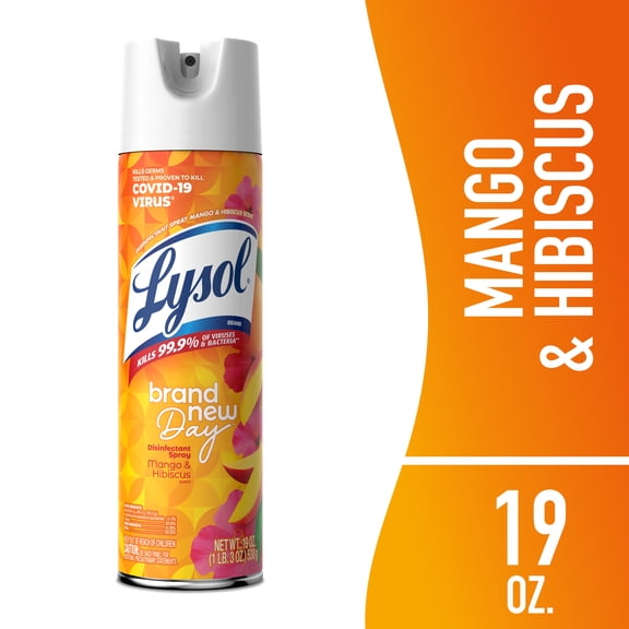 Lysol Disinfectant Spray, Sanitizing and Antibacterial Spray, For Disinfecting and Deodorizing, Brand New Day - Mango & Hibiscus, 19 fl oz each