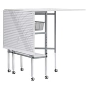 Sew Ready Mobile, Folding, Height Adjustable, Quilting, Fabric Cutting Table with Guides and Grid Top and Storage Silver/White