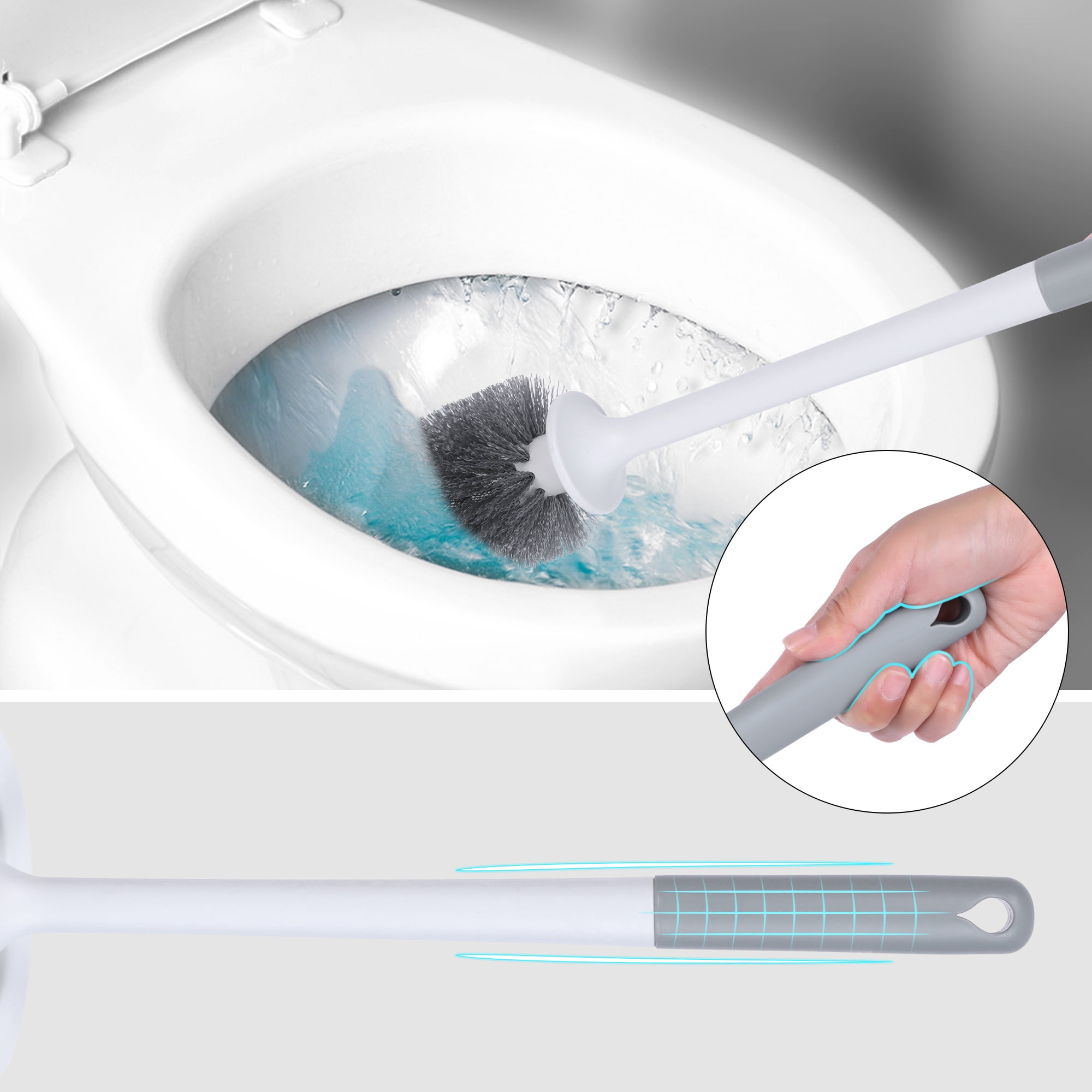 REGALWOVEN Toilet Brush and Holder Set, Suspendable Toilet Bowl Brush with Soft Bristle Head White 1 Pack