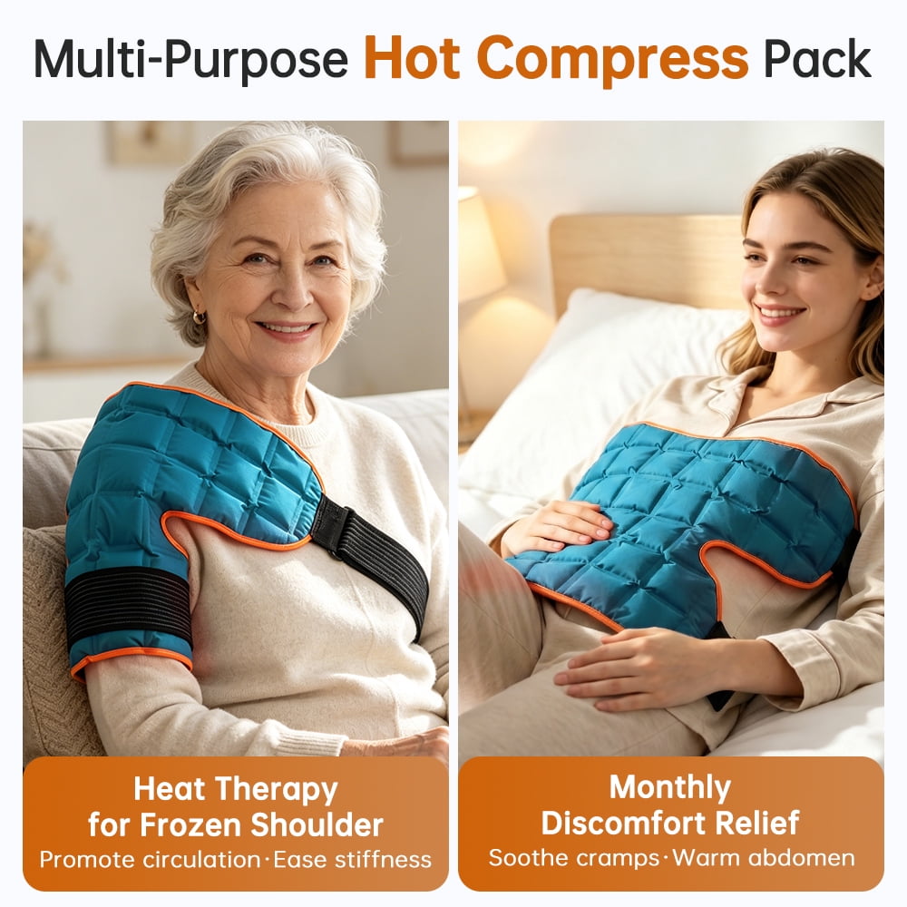 Shoulder Ice Pack Wrap, Hot & Cold Therapy Wrap, Self-Absorbing Water Hydrating Resin Pad for Shoulder, Reusable Ice Packs for Relaxing, Freeze & Microwave Safe, Blue