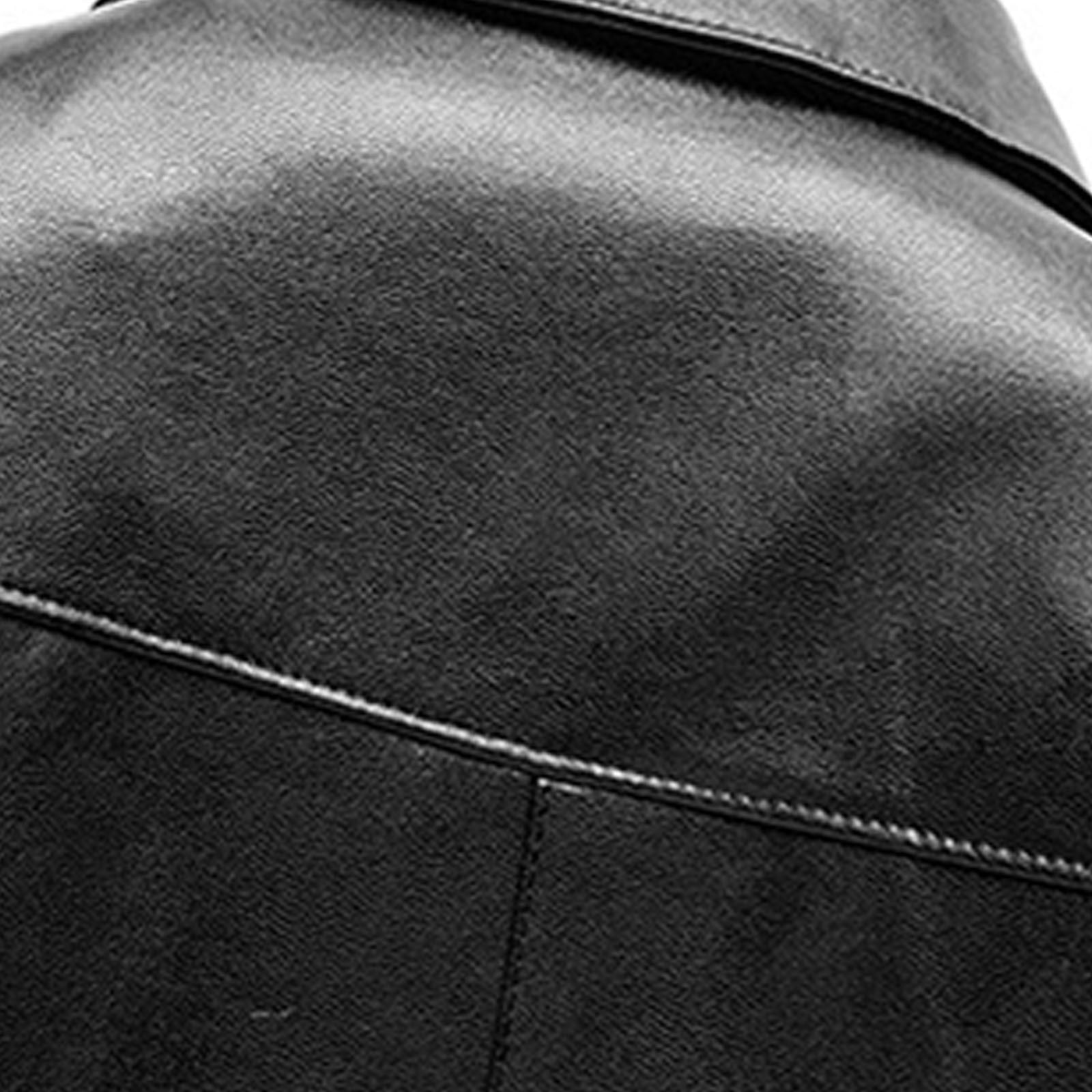 RongHuan Leather Jacket for Men Classic Fit Lapel Outwear Slim Fit Motorcycle Jacket Fall Winter Long Sleeve Outerwear