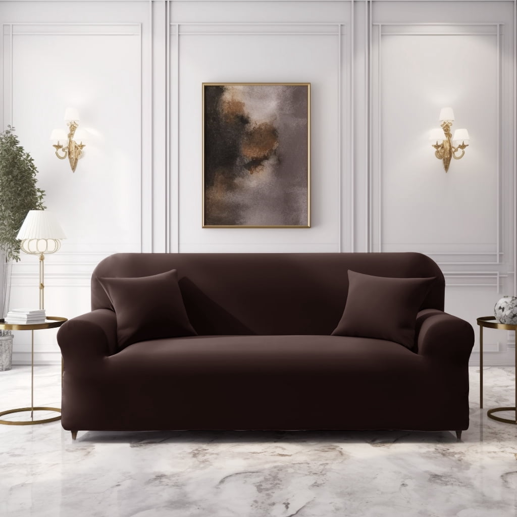 YEAHOME Stretch Sofa Slipcover with Pillow Case 1-Piece Sofa Cover Furniture Protector Couch Soft with Elastic Bottom for Kids Pet Protector Furniture Covers(Sofa, Brown)
