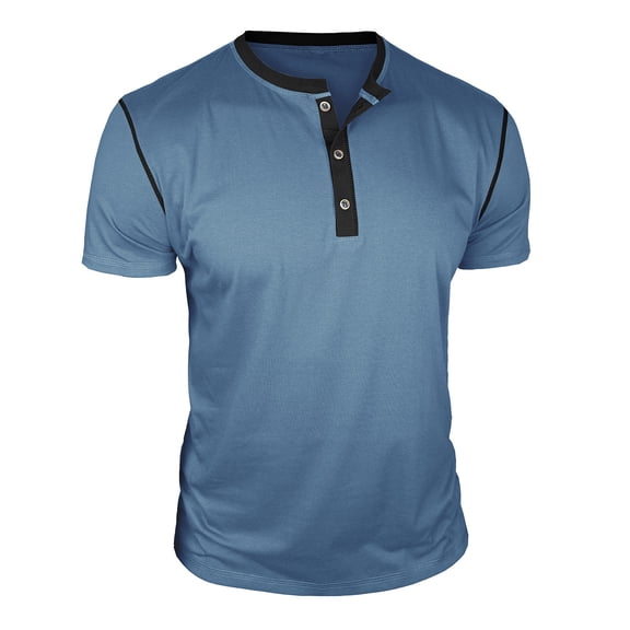USNSM Men's Casual Henley Shirts Classic Button Cotton Short Sleeve T-Shirt Summer Basic Solid Lightweight Tees Tops Blue L