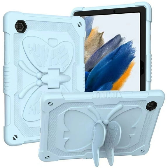 Case For Samsung Galaxy Tab A8 (10.5 inch) Butterfly Wings Kickstand 3in1 Hybrid with Pencil Holder Heavy Duty Rugged Shockproof Tablet Cover [ Light Blue ]