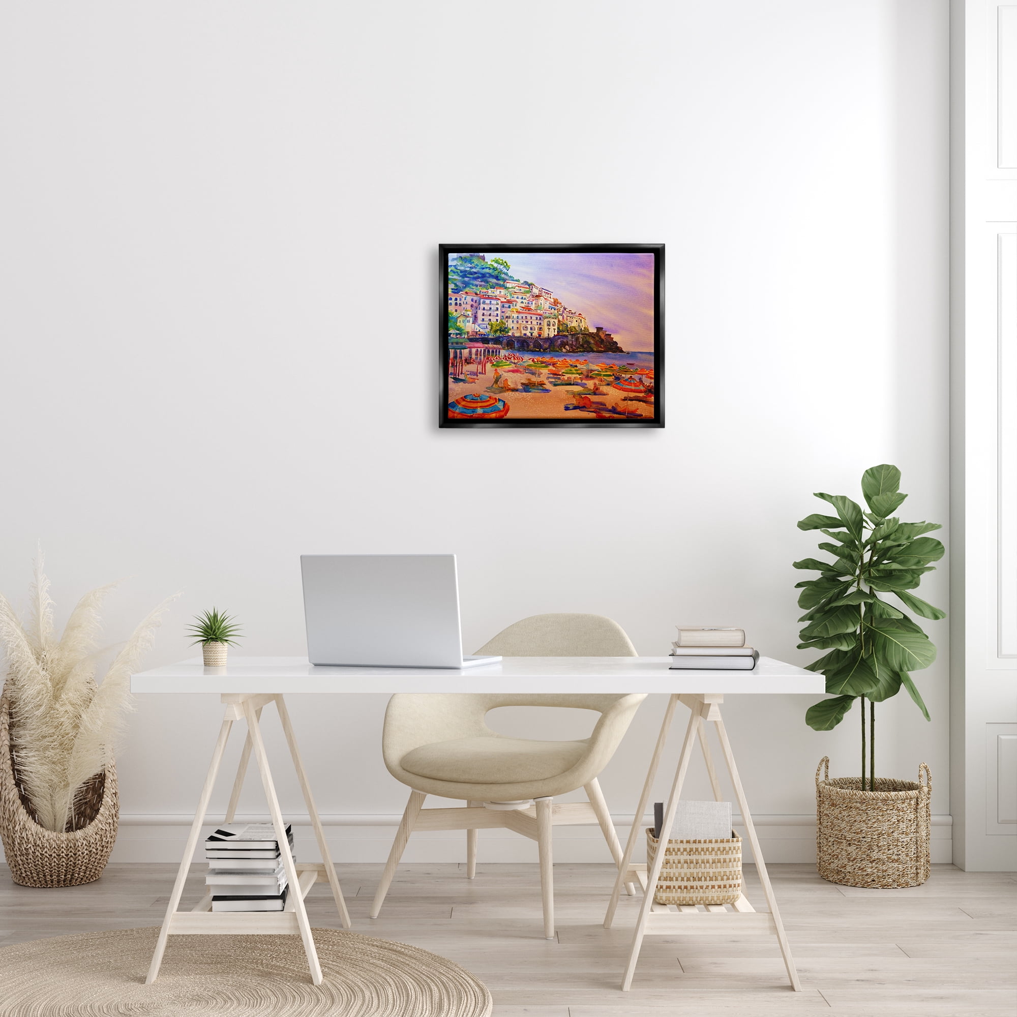 Stupell Industries Summer Beach Landscape Nature Painting Black Floater Framed Art Print Wall Art, 21 x 17