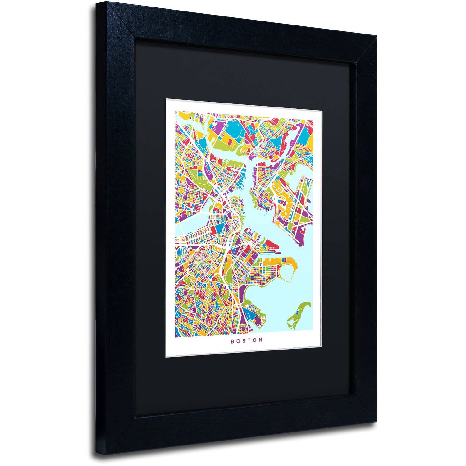 Trademark Fine Art "Boston MA Street Map 2" Canvas Art by Michael Tompsett, Black Matte, Black Frame