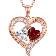 COVE Women's 18K Gold Plated Personalized Heart Pendant Necklace, Custom Engraved Necklace with 2 Birthstones, Custom Jewelry Gift for Mom & Wife
