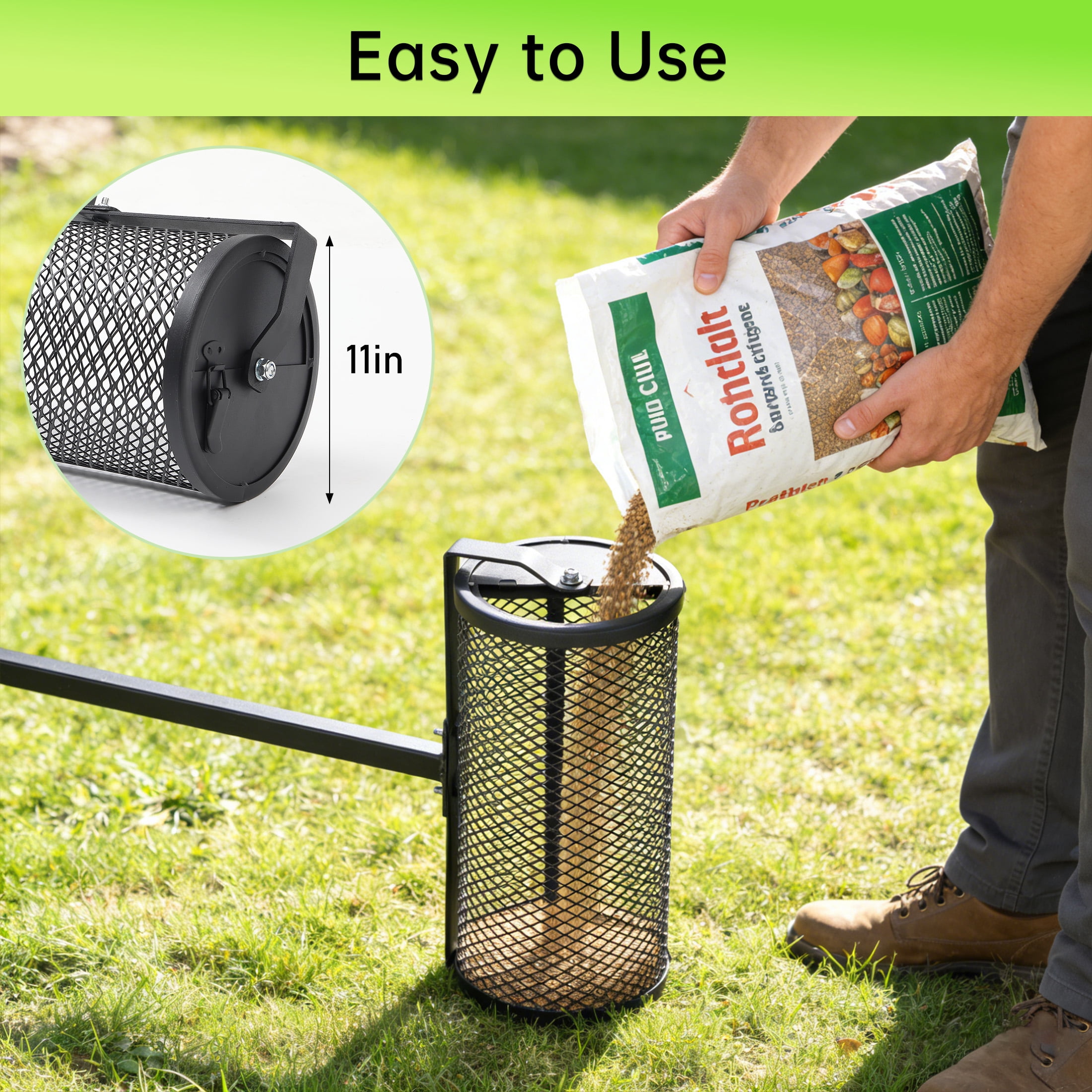 FENHRTVM Compost Spreader 40Inch Metal Mesh Spreader for Peat Moss Compost Top Soil Manure,Black