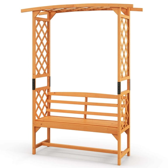 Costway 6.5 FT Tall Patio Garden Arbor with Pergola 2-Seat Bench Trellis for Climbing Plant