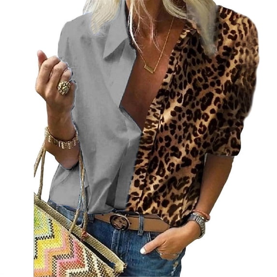 Women's Long-Sleeved Printed Chiffon Shirt Leopard Print Loose Shirt